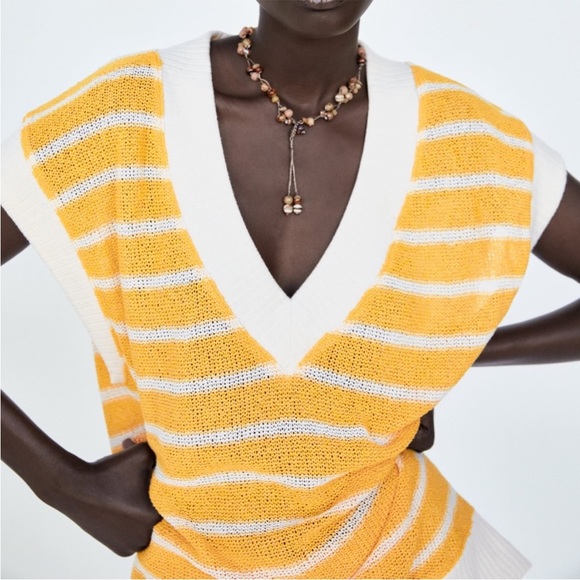 Zara Yellow and White Striped Knit Rustic Vest Size S NWT - Picture 5 of 14